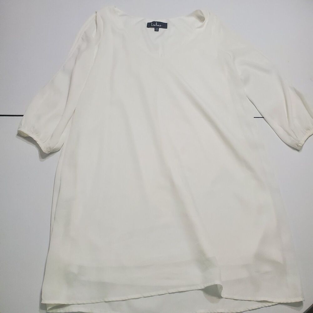 Lulus Womens XS Mini Dress White Lined Ruffle Pull On Fully Lined 100% Polyester